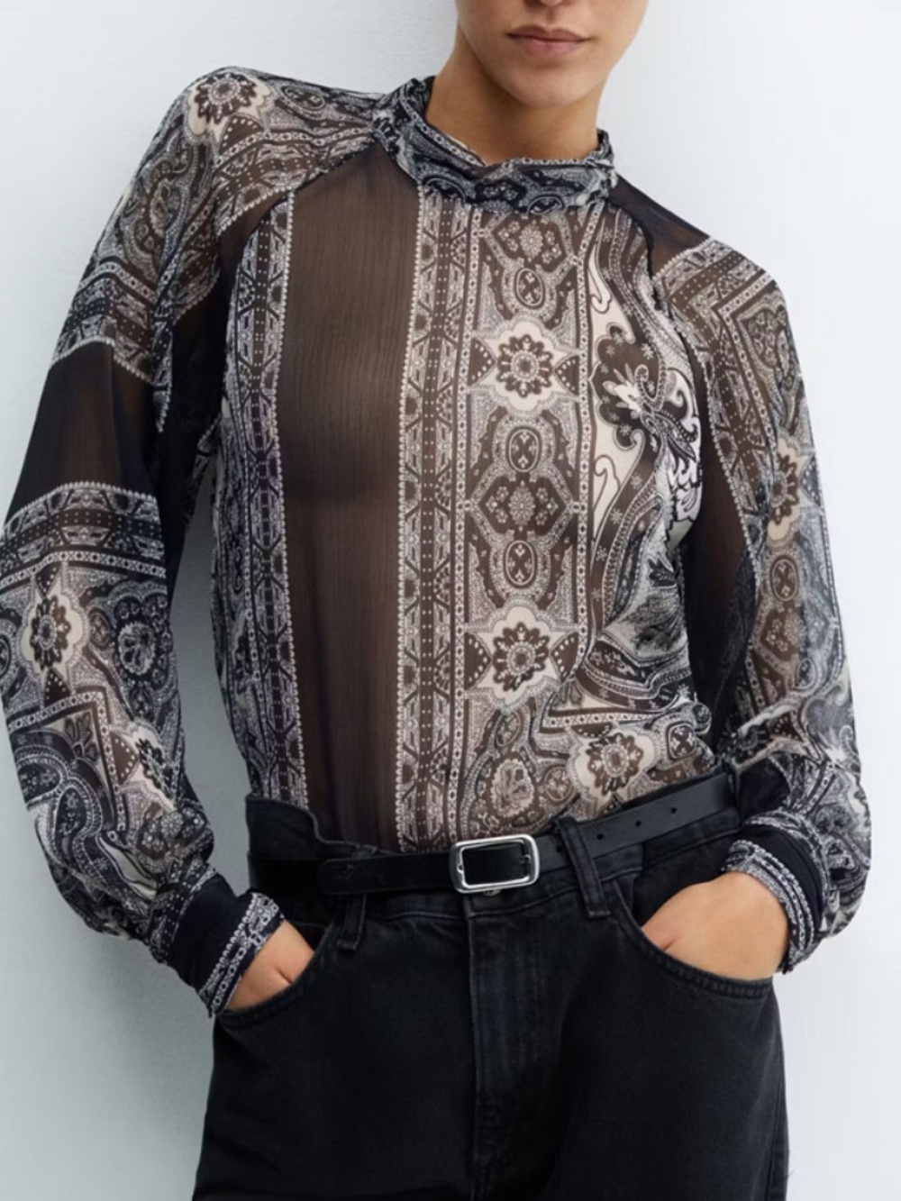 Mango Paisley Print Semi-transparent Blouse, size XS